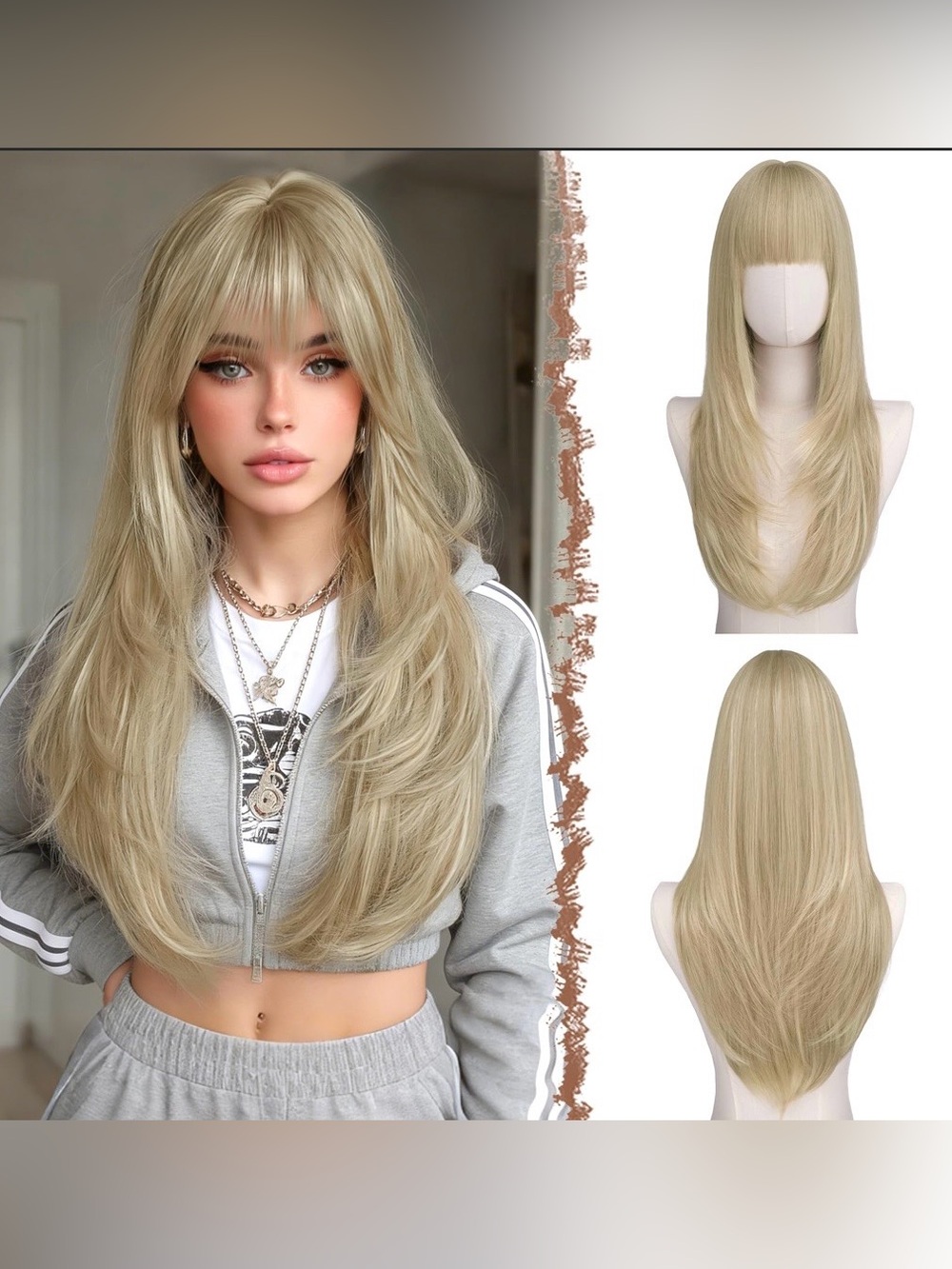 Blonde 24 inch Wig with Bangs Straight Cosplay or Daily Use Synthetic Hair
